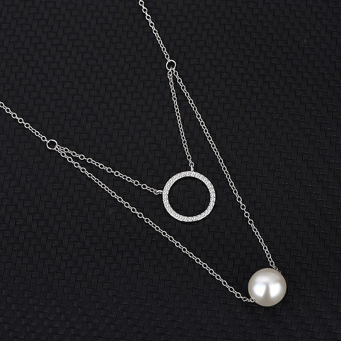 Collier de perles circulaires en argent sterling et zircone
