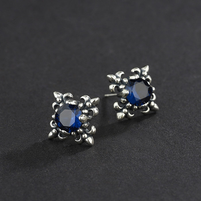 Vintage Iris Blue Zirconia Stud Earrings