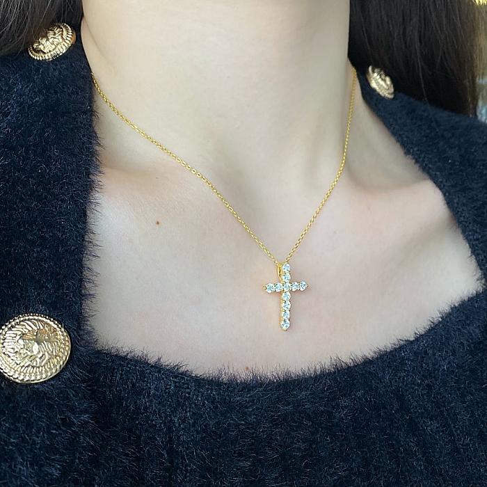Collier pendentif croix en argent sterling et zircone