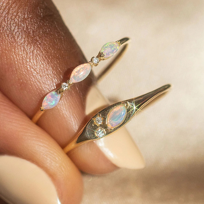 Silver Zirconia Opal Band Ring