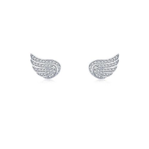 Sterling Silver Zirconia Angel Wing Stud Earring