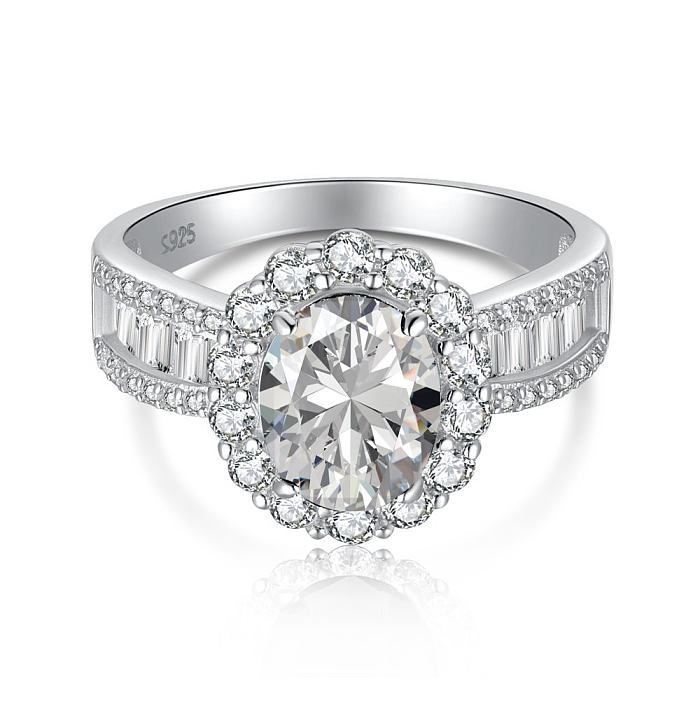 Sterling Silver Full Zirconia Oval Solitaire Ring