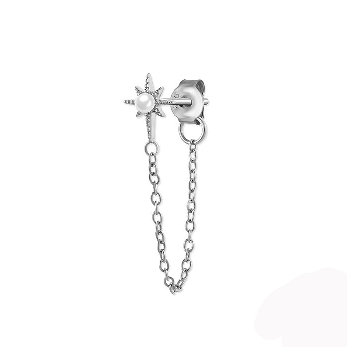 Silver Star Pearl Earring with Chain