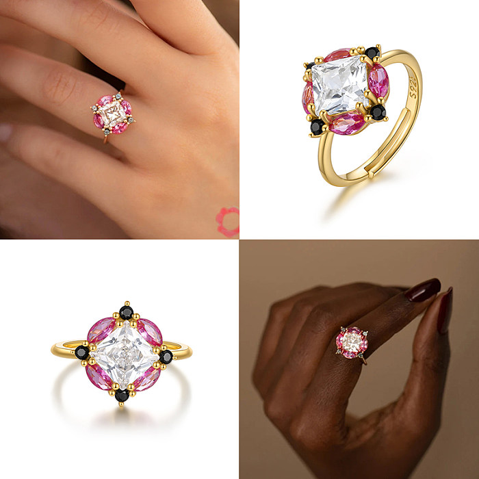 Silver Square Zirconia Open Band Ring