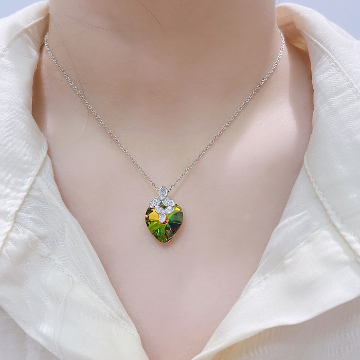 Austrian Crystals Love Heart Cubic Zirconia Flower Necklace