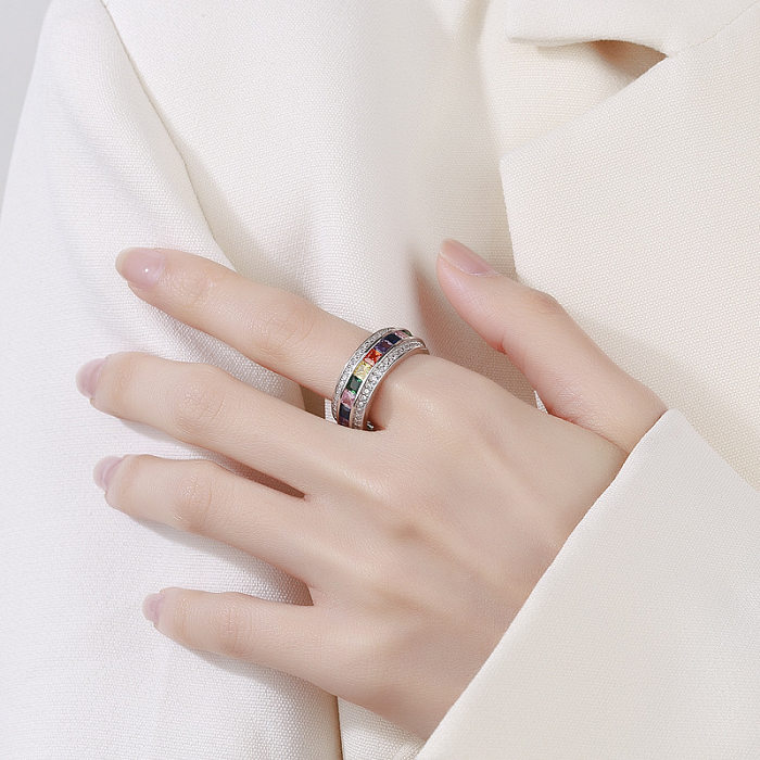 Luxury Rainbow Square Zirconia Open Rings
