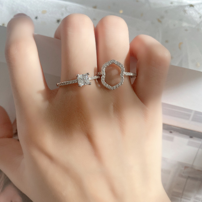 Silver Cubic Zirconia Geometric Ring Set