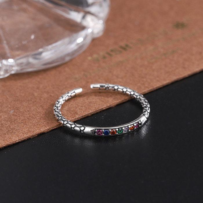 Anéis abertos simples de zircônia arco-íris vintage
