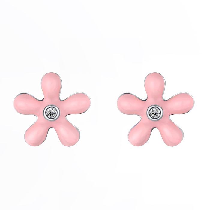 Sterling Silver Enamel Flower Stud Earrings