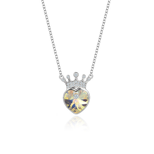 Austrian Crystals Love Heart Cubic Zirconia Crown Necklace