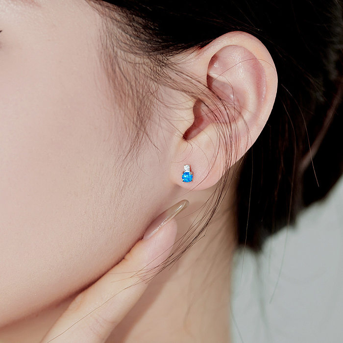 Zirconia Round Opal Stud Earring
