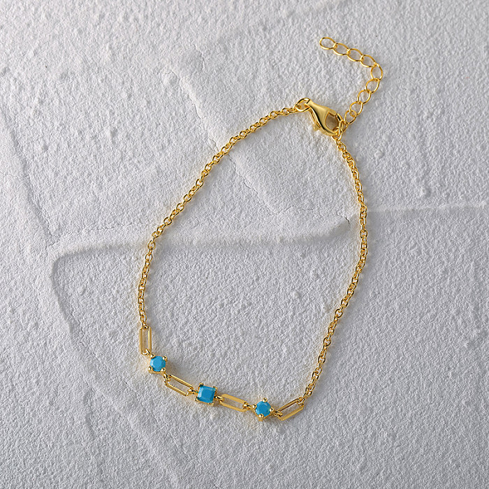 Bracelet chaîne argent zircon cubique turquoise