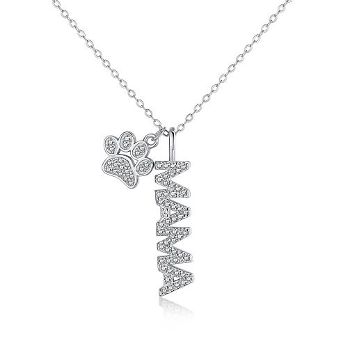 Zirconia MaMa Letters Footprint Necklace