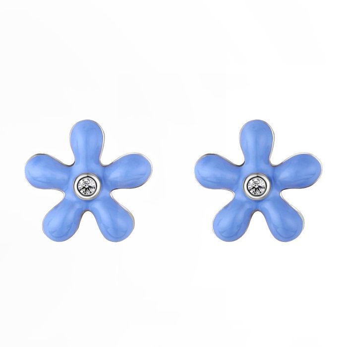 Sterling Silver Enamel Flower Stud Earrings