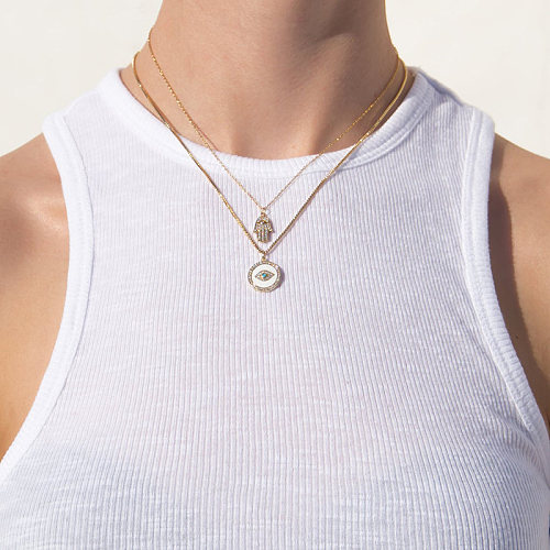 Collar de mano de Hamsa de mal de ojo con circonita cúbica de plata