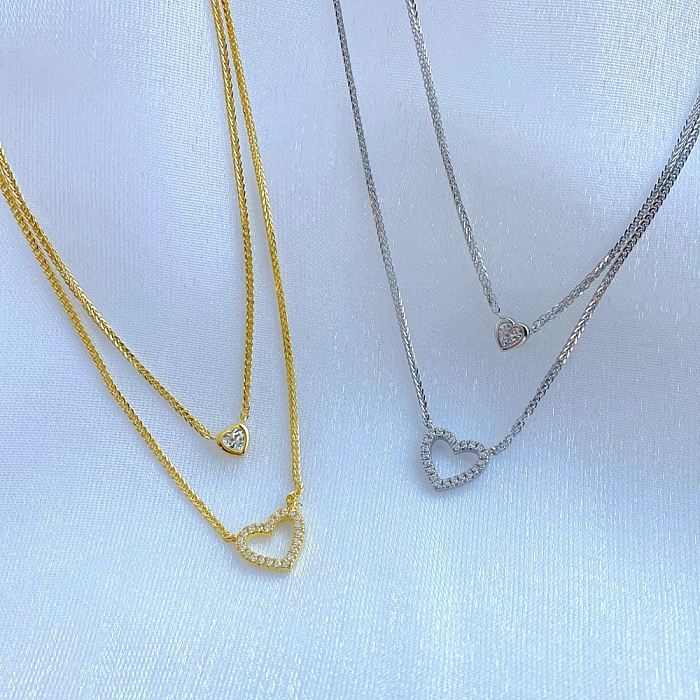 Sterling Silver CZ Heart Layered Necklaces