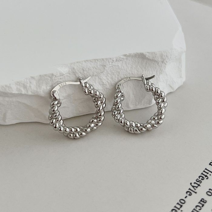 Sterling Silver Twisted French Lock Hoop Earring