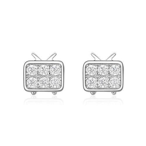 Sterling Silver Zirconia TV Stud Earrings