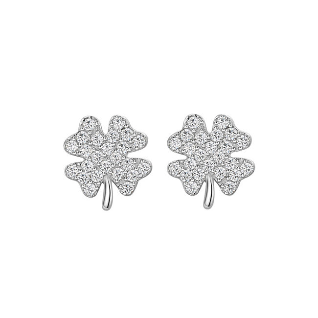 Sterling Silver Zirconia Clovers Stud Earrings