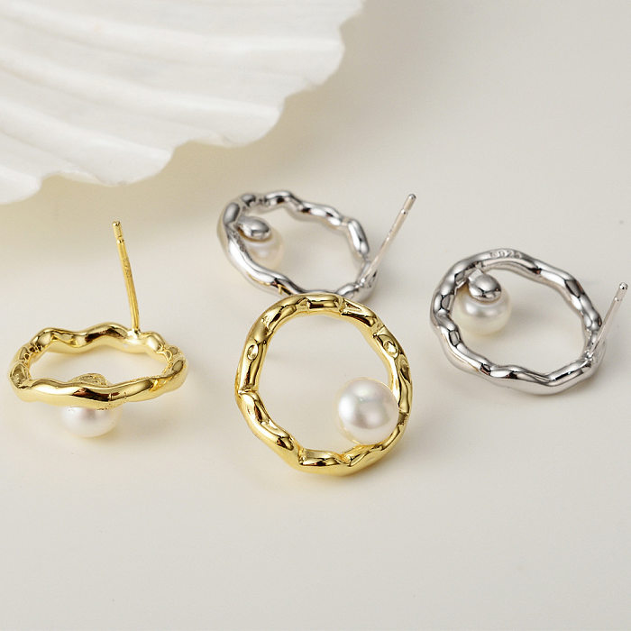 Round Circle Pearl Stud Earring