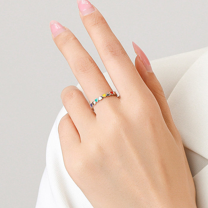 Colorful Enamel Hearts Band Ring