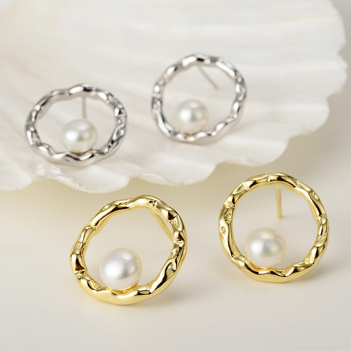Round Circle Pearl Stud Earring
