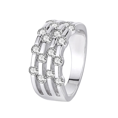 Silver Cubic Zirconia Lines Band Ring