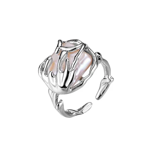 Baroque Geometric Pearl Open Rings