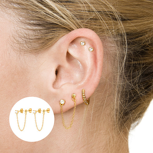 Ear Jacket con cadena y borlas de circonitas en plata de ley