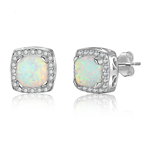 Zirconia Square Opal Stud Earring