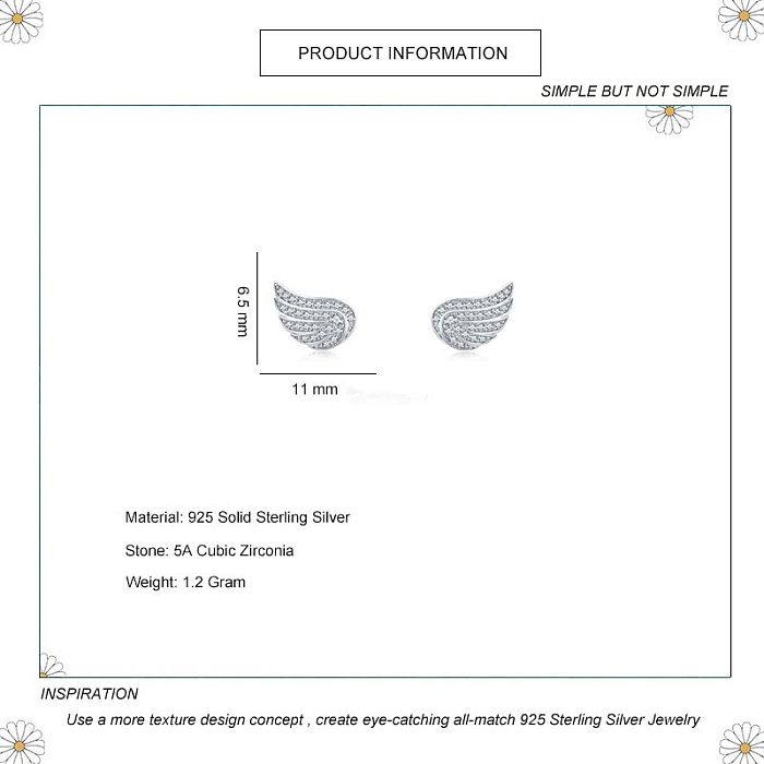 Sterling Silver Zirconia Angel Wing Stud Earring