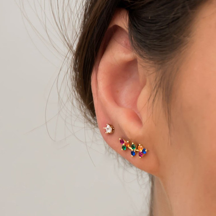 Colorful Cubic Zirconia Silver Line Stud Earrings