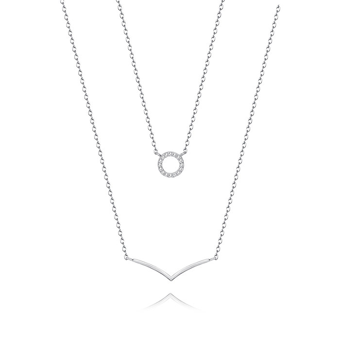 Sterlingsilber-Zirkonia-Kreis-V-förmige mehrlagige Halskette
