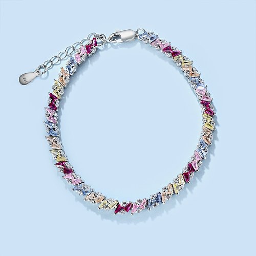 Bracelet de luxe en chaîne de tennis en zircone trapézoïdale arc-en-ciel