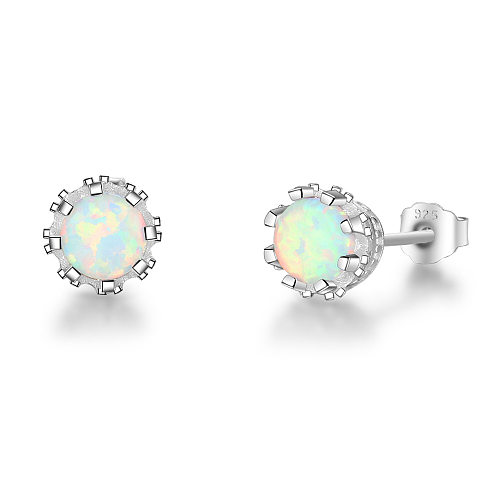 mm White Round Opal Stud Earring