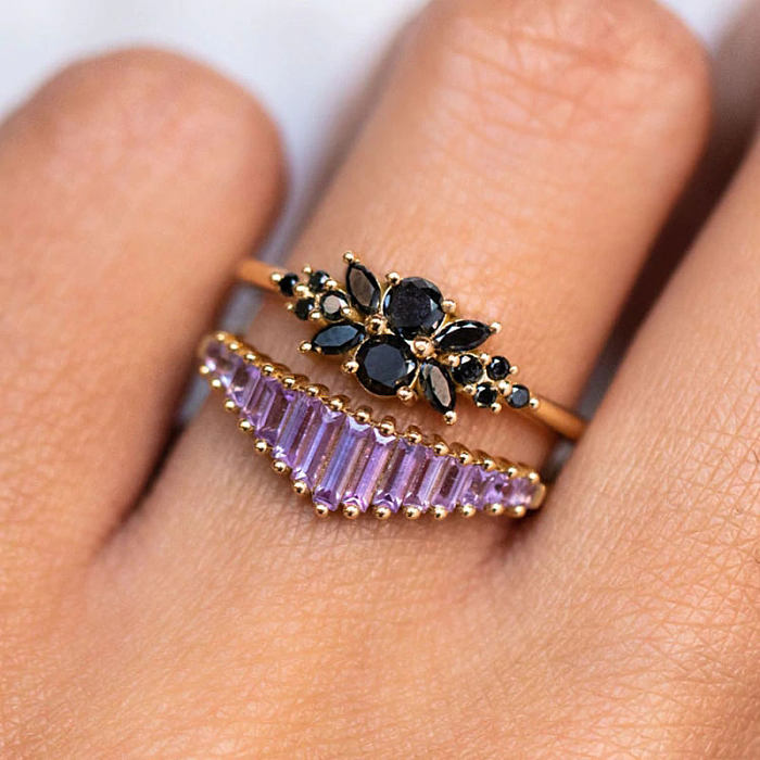 Silver Zirconia Black Leaf Band Ring
