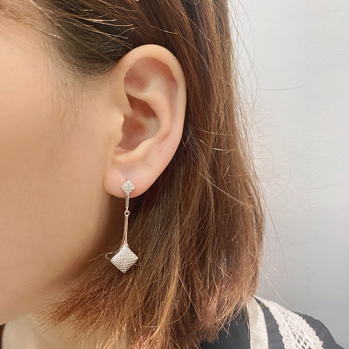 Silver Cubic Zirconia Geometric Stud Earring