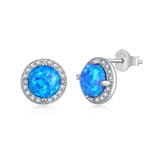 Shiny Zirconia Round Opal Stud Earring