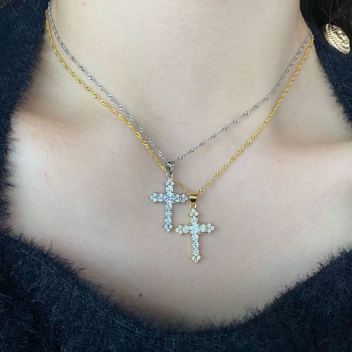 Vintage-Kreuz-Halskette aus Sterlingsilber mit Zirkonia