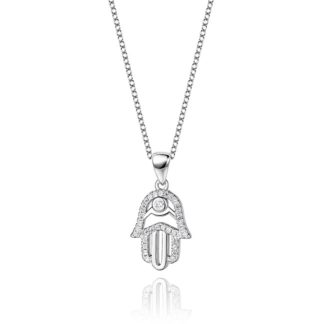 Sterling Silver Zirconia Fatima Hand Necklace