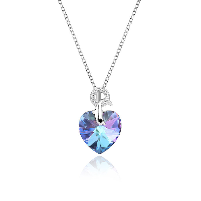 Austrian Crystals Love Heart Cubic Zirconia Dolphin Pendant Necklace