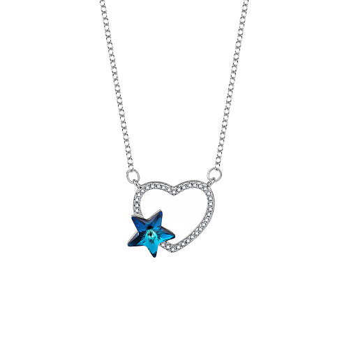 Collier avec pendentif en forme d'étoile et de cœur en zircone cubique, cristaux autrichiens