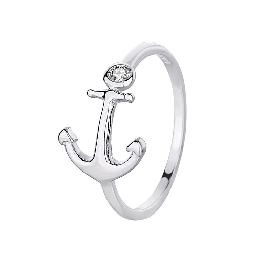 Silver Cubic Zirconia Anchor Band Ring