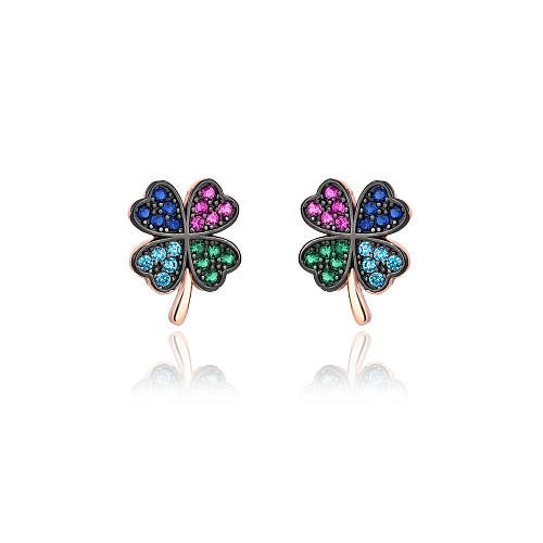 Colorful Cubic Zirconia Clover Stud Earring