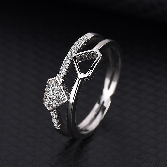 Silver Cubic Zirconia Geometric Band Ring