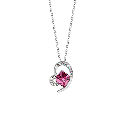 Austrian Crystals Cube Cubic Zirconia Heart Pendant Necklace