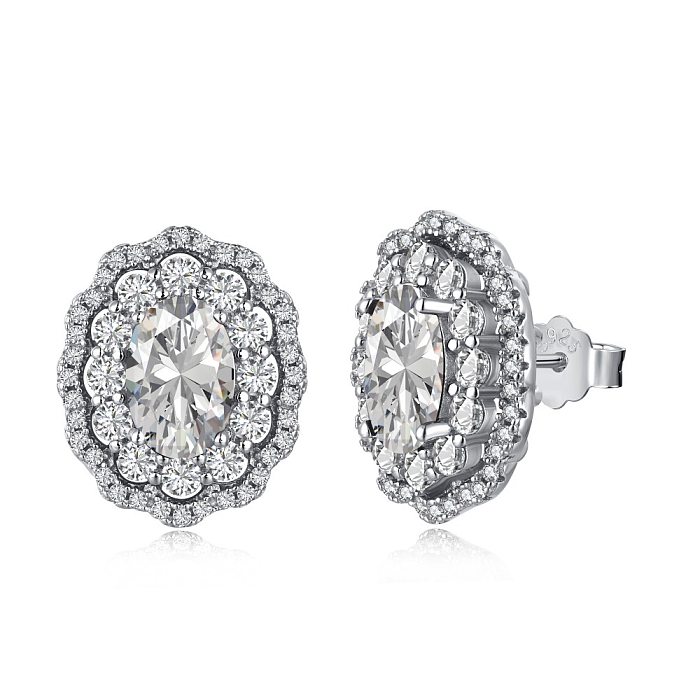 Sterling Silver Vintage Oval Zirconia Stud Earrings