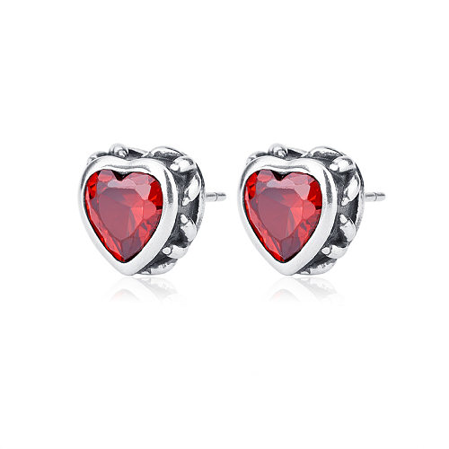 Boucles d'oreilles vintage en forme de cœur rouge avec zircone