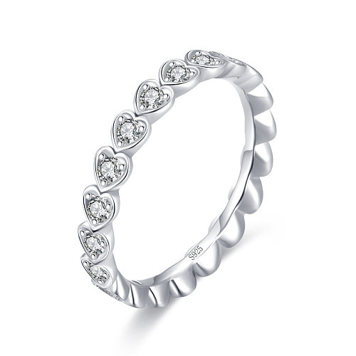 Sterling Silver Zirconia Heart Band Rings