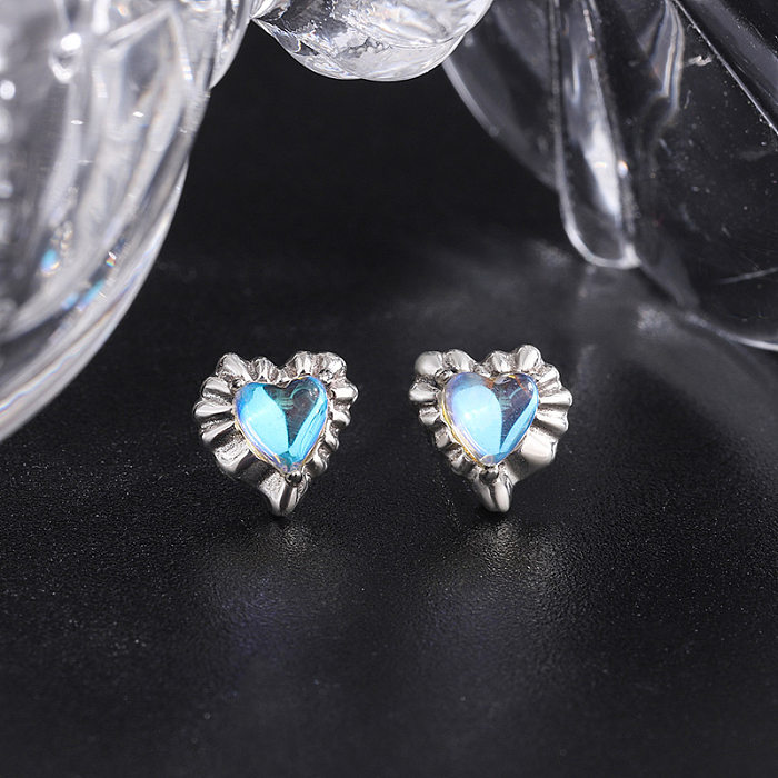 Silver Crystal Crapy Heart Stud Earrings